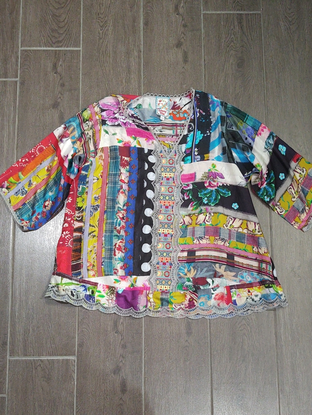 Johnny Was Multicolor Patchwork Floral Boho Blouse